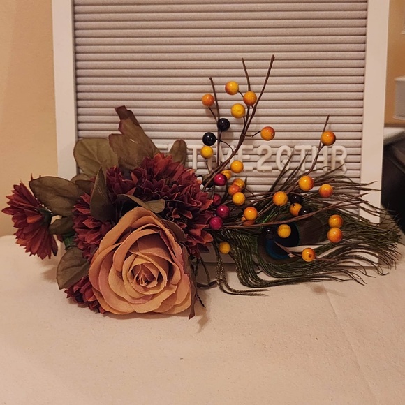 Floral Brown Rose, Brown Flowers & Berries, Peacock Feather Handmade Hair Clip